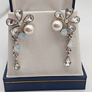 Beautiful boxed Swarovski Crystals and faux pearl floral drop earrings MM Design